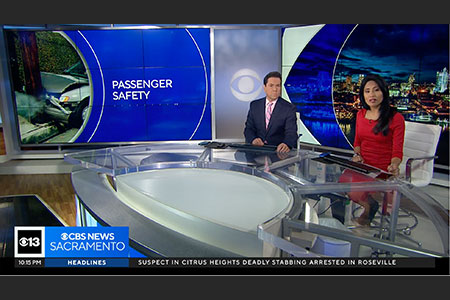 KOVR-TV news hosts on set talking about National Passenger Safety Week