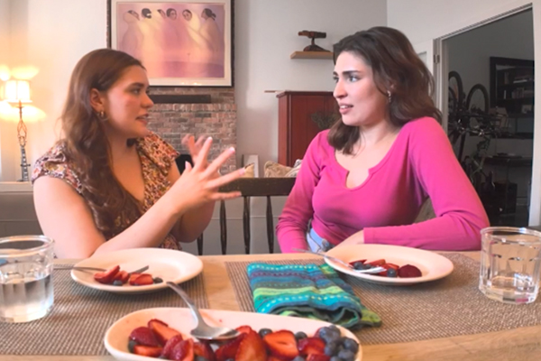 two women talking