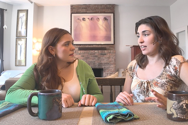 two women talking
