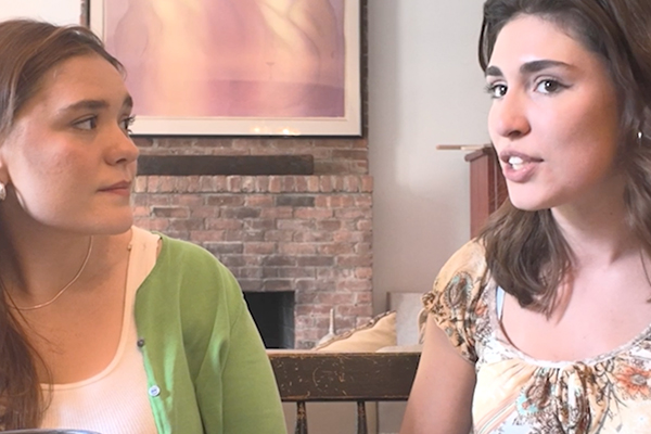 two women talking